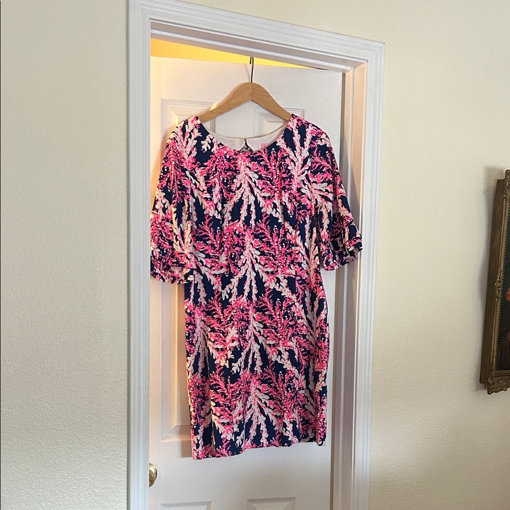 Lilly Pulitzer Pink and Navy Leaf Print Mini Dress